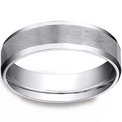Pompeii3 Men's 10k White Gold 6mm Plain Wedding Band With Satin Center And Beveled Sides In Multi