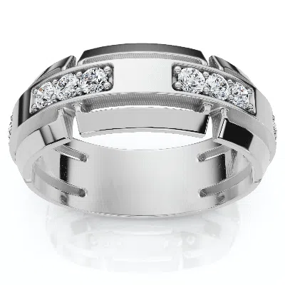 Pompeii3 Men's 1/2ct 7mm Wide Interlocked Diamond Wedding Ring 14k Gold Lab Grown In Silver