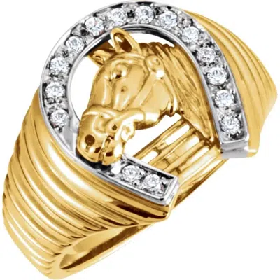 Pompeii3 Men's 1/3ct Diamond Horseshoe Lucky Ring 10k Yellow Gold In Silver