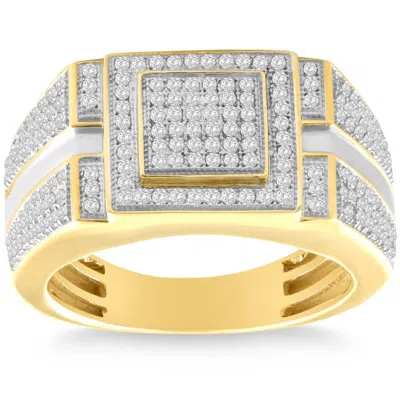 Pompeii3 Men's 1/4 Ct. T. W. Diamond Micro Cluster Square Stepped Ring In 10k Yellow Gold