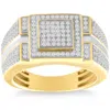 Pompeii3 Men's 1/4 Ct. T. W. Diamond Micro Cluster Square Stepped Ring In 10k Yellow Gold In White