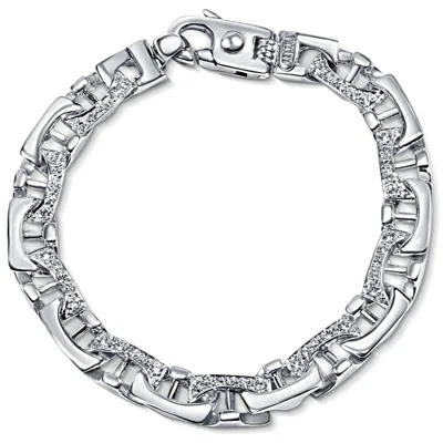 Pompeii3 Men's 14k Gold (44gram) Or Platinum (71gram) 8.5mm Diamond Bracelet 8.5" In Silver