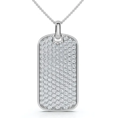 Pompeii3 Men's 1ct Diamond Dog Tag Pendant 14k Gold Necklace Lab Grown 18" Chain In Silver