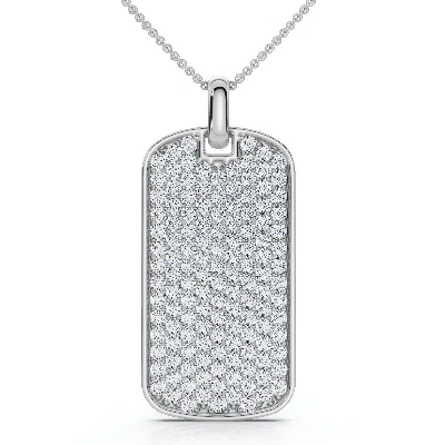 Pompeii3 Men's 1ct Diamond Dog Tag Pendant 14k Gold Necklace Lab Grown 18" Chain In White
