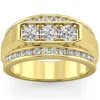 Pompeii3 Men's 2 Ct. T. W. Lab Grown Diamond Border Three Stone Ring In 14k Gold In Silver