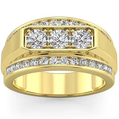 Pompeii3 Men's 2 Ct. T. W. Lab Grown Diamond Border Three Stone Ring In 14k Gold In White