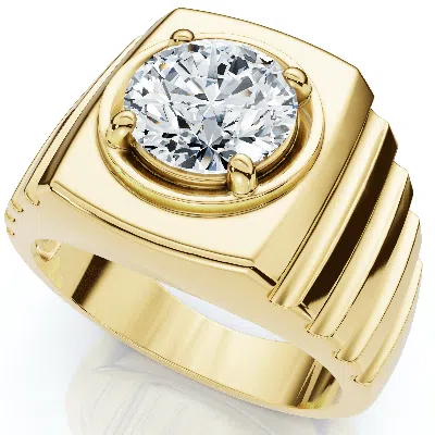 Pompeii3 Men's 2ct Certified Ridged Solitaire Ring Gold Lab Grown