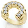 Pompeii3 Men's 3/4ct Diamond Horseshoe Lucky Pinky Ring Gold Lab Grown In Silver