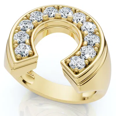 Pompeii3 Men's 3/4ct Diamond Horseshoe Lucky Pinky Ring Gold Lab Grown In Silver