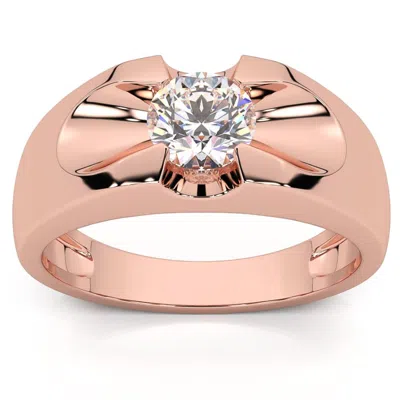 Pompeii3 Men's 3/4ct Solitaire Diamond Wedding Anniversary Ring 14k Gold Band Lab Grown In Pink