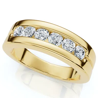 Pompeii3 Men's 5/8ct Diamond 7-stone Polished Wedding Ring Lab Grown 10k Gold In Silver