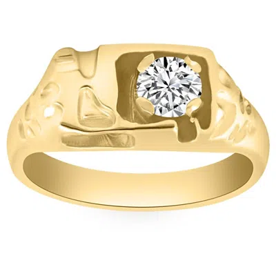 Pompeii3 Men's 5/8ct Diamond Solitaire Nugget Ring 10k Yellow Gold In Silver