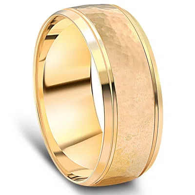 Pompeii3 Men's 8mm 14k Yellow Gold Ring Hammered Beveled Edge Wedding Band In Multi