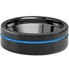 Pompeii3 Men's Black & Blue Inlay Tungsten Ring Brushed Ring 8mm Wedding Band In Multi