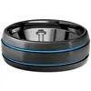Pompeii3 Men's Black & Blue Two Line Tungsten Ring Brushed Ring 8mm Wedding Band In Multi