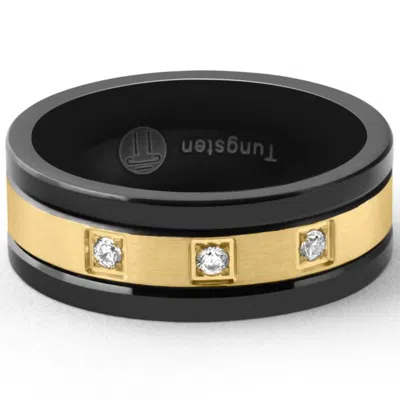 Pompeii3 Men's Black & Gold Plated Tungsten 8mm Lab Created Diamond Wedding Band In Multi