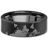 Pompeii3 Men's Black Tungsten Lasered World 8mm Flat Ring Wedding Band In Black