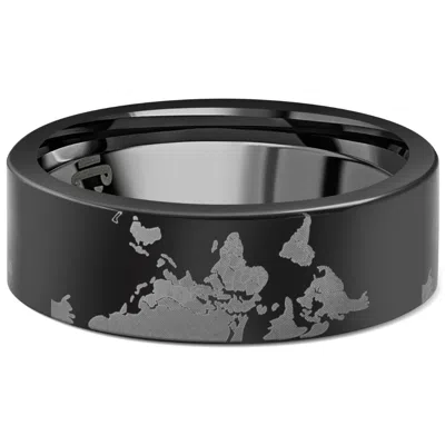 Pompeii3 Men's Black Tungsten Lasered World 8mm Flat Ring Wedding Band In Multi