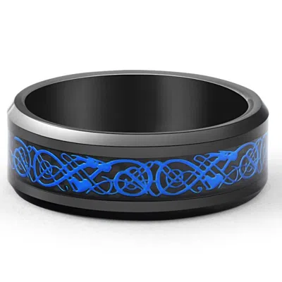 Pompeii3 Men's Blue Dragon Black Tungsten Ring 8mm Wedding Band In Multi
