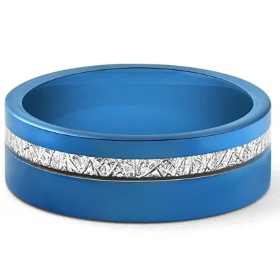 Pompeii3 Men's Blue Tungsten Ring Meteor Inlay 8mm Wedding Band In Multi