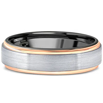 Pompeii3 Men's Brushed Black Tungsten & Rose Gold Plated Two Tone 6mm Ring Wedding Band In Multi
