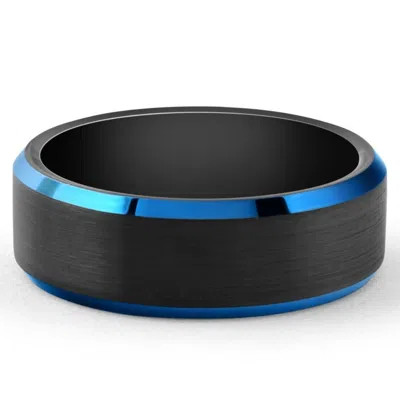 Pompeii3 Men's Brushed Black Tungsten Ring Blue Polished Beveled Edge 8mm Wedding Band In Multi
