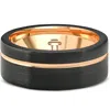 Pompeii3 Men's Brushed Black Tungsten Rose Gold Plated Two Tone 8mm Ring Wedding Band In Multi