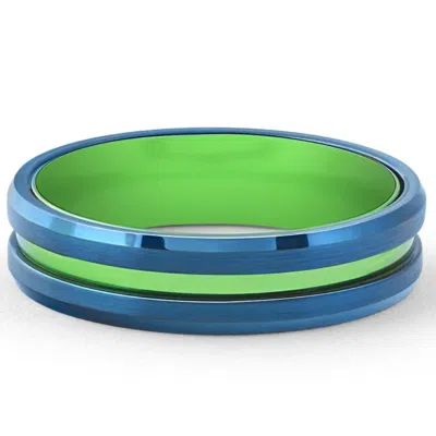 Pompeii3 Men's Brushed Blue Tungsten Green Aluminum Ring 6mm Wedding Band