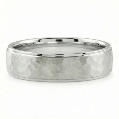 Pompeii3 Men's Brushed Hammered Wedding Band 14k Gold Ring In Silver