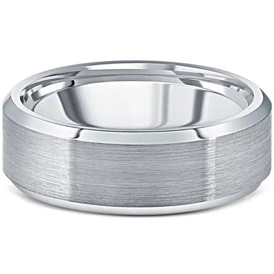 Pompeii3 Men's Brushed Tungsten 7mm Beveled Comfort Fit Ring Wedding Band In Silver