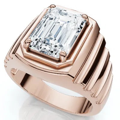 Pompeii3 Men's Certified 4ct Emerald Cut Diamond Ring Ridged Gold Band Lab Grown In Metallic