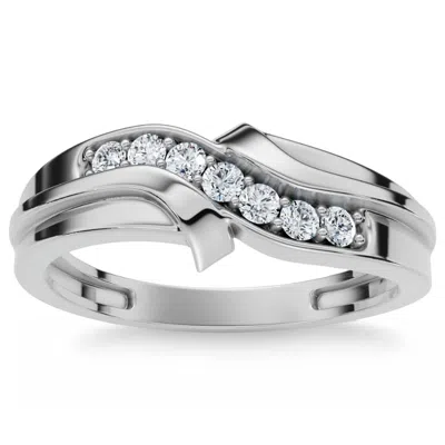 Pompeii3 Men's Diamond Curve Polished Wedding Ring Lab Grown 10k Gold In Metallic