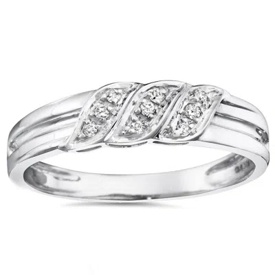 Pompeii3 Men's Diamond Wedding Ring 10k White Gold High Polished Band In Silver