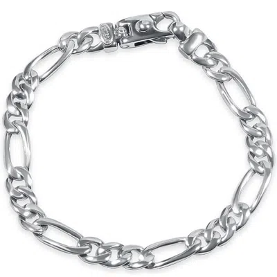 Pompeii3 Men's Figaro Link 14k Gold (23gram) Or Platinum (37gram) 7.5mm Bracelet 8" In Silver