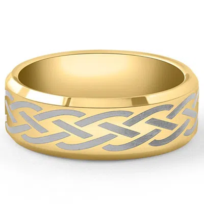 Pompeii3 Men's Gold Plated Tungsten Ring Celtic Laser 8mm Wedding Band In Silver