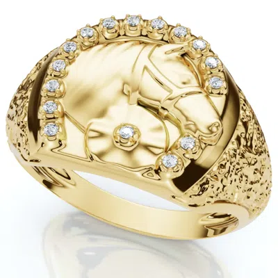Pompeii3 Men's Pinkie Horse Lucky Diamond Ring Gold Lab Grown In Multi