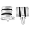 Pompeii3 Men's Polished Stainless Steel And Brushed Black Striped 12.5mm Cufflink In Silver