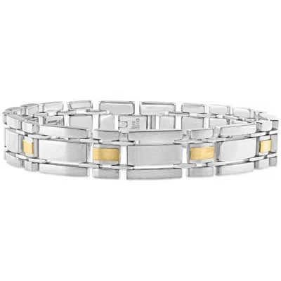 Pompeii3 Men's Polished Steel And Dark Gold Two Tone Flexible 12mm Link 8 " Bracelet In Silver