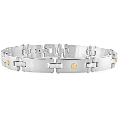Pompeii3 Men's Polished Steel And Dark Gold Two Tone Flexible 8mm Link 8.5 " Bracelet In Silver