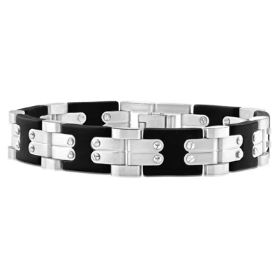 Pompeii3 Men's Polished Steel Brushed Black Two Tone Flexible 12mm Link 8 " Bracelet
