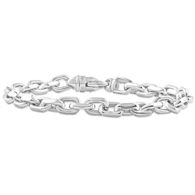 Pompeii3 Men's Polished Steel Single Tone Oval Clasp 7.5mm Link 8.5 " Bracelet In Brown