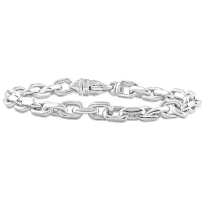 Pompeii3 Men's Polished Steel Single Tone Oval Clasp 7.5mm Link 8.5 " Bracelet In Silver