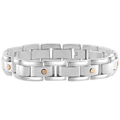 Pompeii3 Men's Polished Steel Two Tone Gold Screwed 12mm Link 8.5 " Bracelet