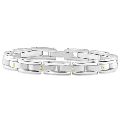 Pompeii3 Men's Polished Steel Two Tone Two Row 8.5mm Flexible Link 8.5 " Bracelet In Silver
