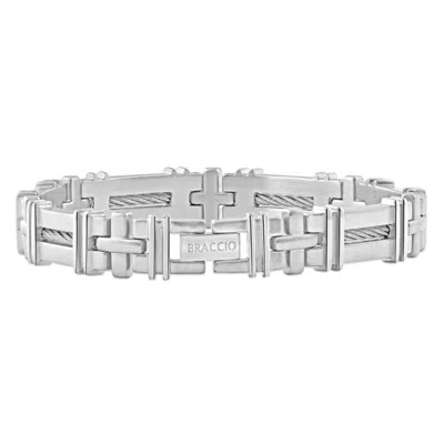 Pompeii3 Men's Polished Steel Wired 9mm Flexible Link 8 " Bracelet In Silver