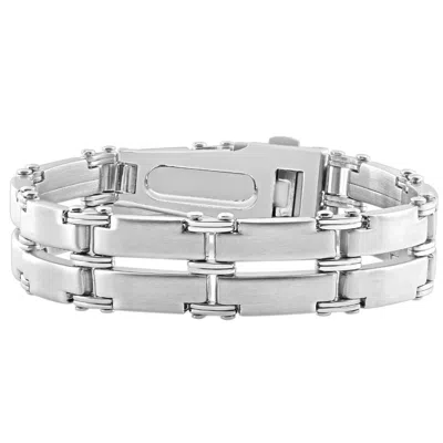 Pompeii3 Men's Single Tone Steel And Double Wide Link 8.5" 15mm Bracelet In White