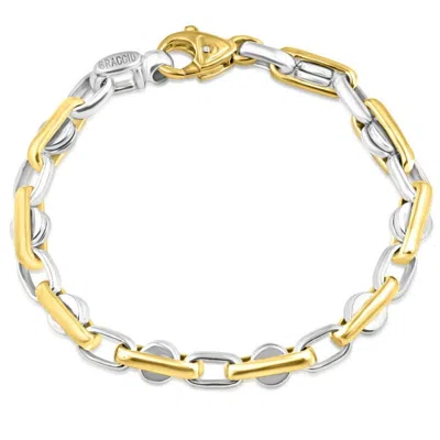 Pompeii3 Men's Solid 14k Gold (grams) Or Platinum (5gram) Two Tone 7.5mm Bracelet 8.5" In Silver