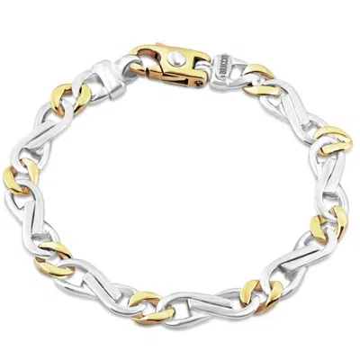 Pompeii3 Men's Solid Fancy Figaro 14k Gold (31grams) Or Platinum (51gram) Two Tone 8mm Bracelet 8.25" In Silver