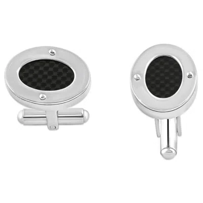 Pompeii3 Men's Stainless Steel And Black Carbon Fiber Oval Polished Cufflink 8mm In Silver