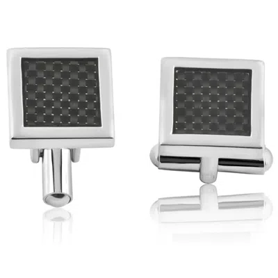 Pompeii3 Men's Stainless Steel And Black Carbon Fiber Rectangle Polished Cufflink 13mm In Silver